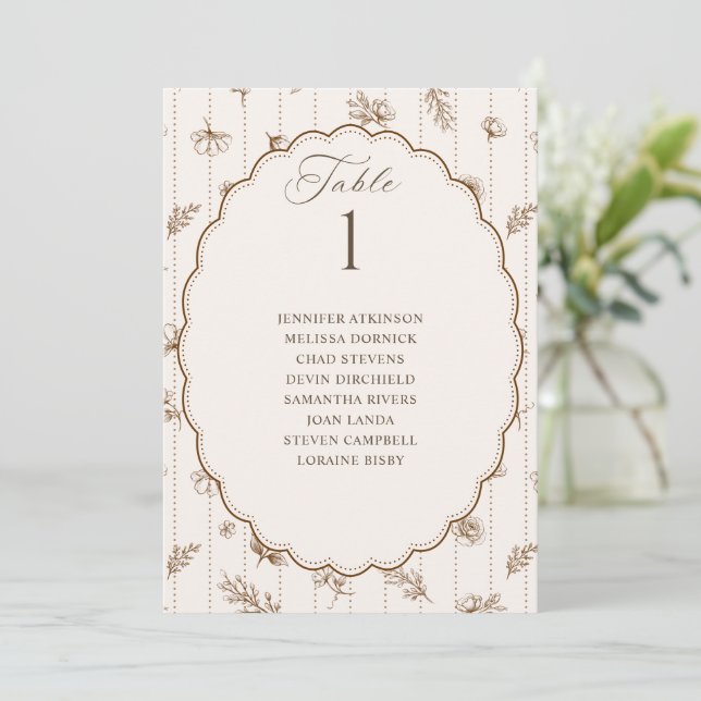 Tableau de placement de mariage ovale brun et crèm (Debout devant)