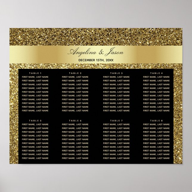Tableau de placement de mariage pailleté noir et o (Devant)