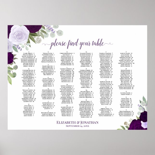 Tableau de placement de mariage par ordre alphabét (Devant)