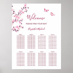 Tableau de placement de mariage rose blanc à fleur