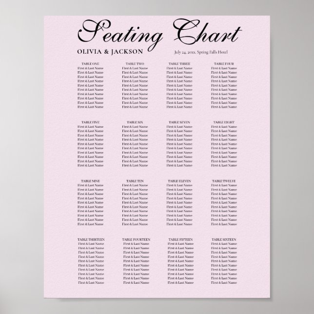Tableau de placement de mariage rose poudré simple (Devant)