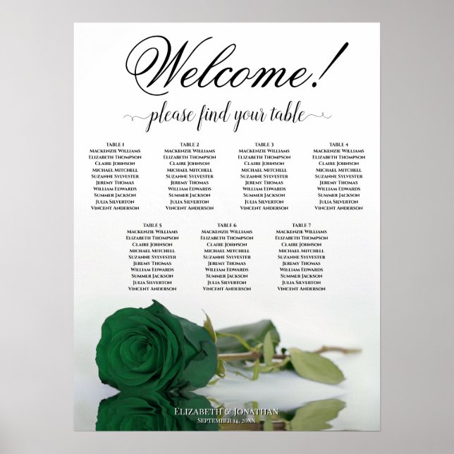 Tableau de placement de mariage Rose Vert Émeraude (Devant)