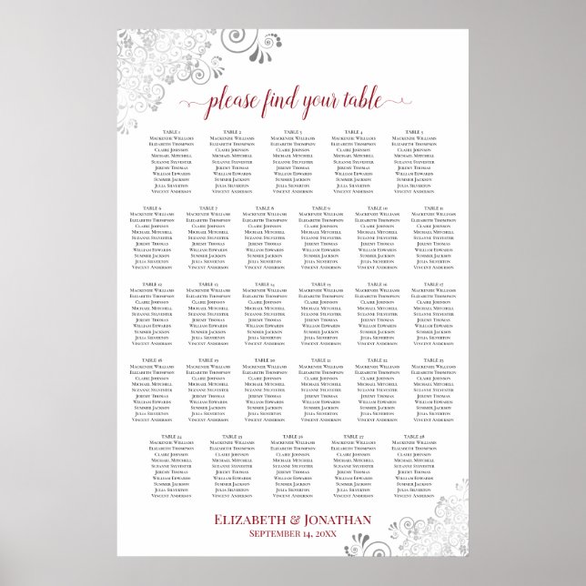 Tableau de placement de mariage rouge et blanc élé (Devant)