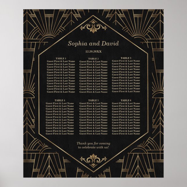Tableau de placement de mariage Royal Gold Black G (Devant)