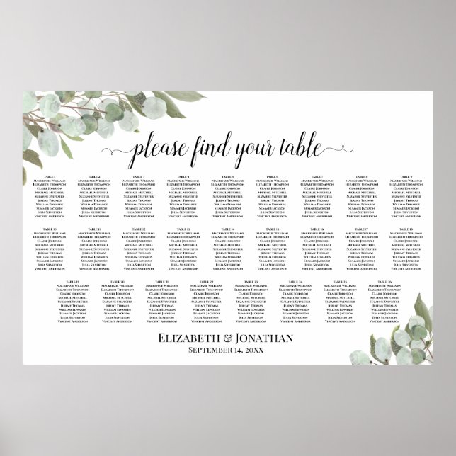 Tableau de placement de mariage rustique eucalyptu (Devant)