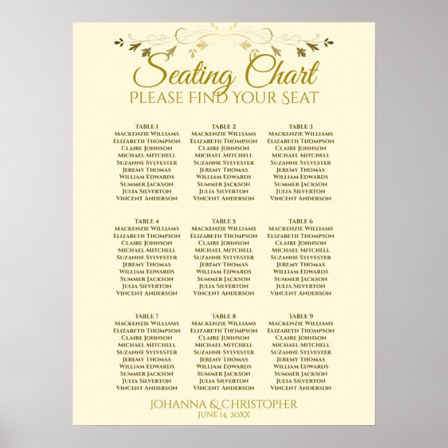 Tableau de placement de mariage simple or et crème (Devant)
