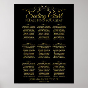 Tableau de placement de mariage simple or et noir