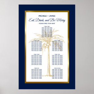 Tableau de placement de mariage tropical bleu mari