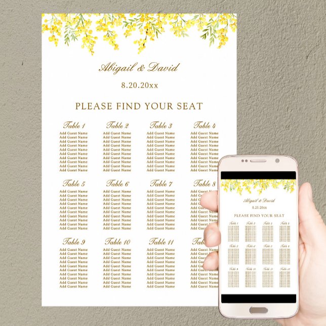 Tableau de placement de mariage Yellow Mimosa (Créateur téléchargé)
