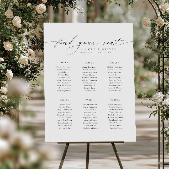 Tableau de placement de sièges Bienvenue Modern Sc (Modern Script 6 Tables Welcome Seating Chart, Wedding sign)