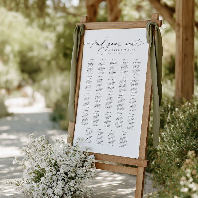 Tableau de placement de sièges de bienvenue pour 2 (Modern Script 24 Tables Welcome Seating Chart, Seating Plan)