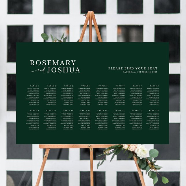 Tableau de placement de sièges moderne vert foncé  (Créateur téléchargé)