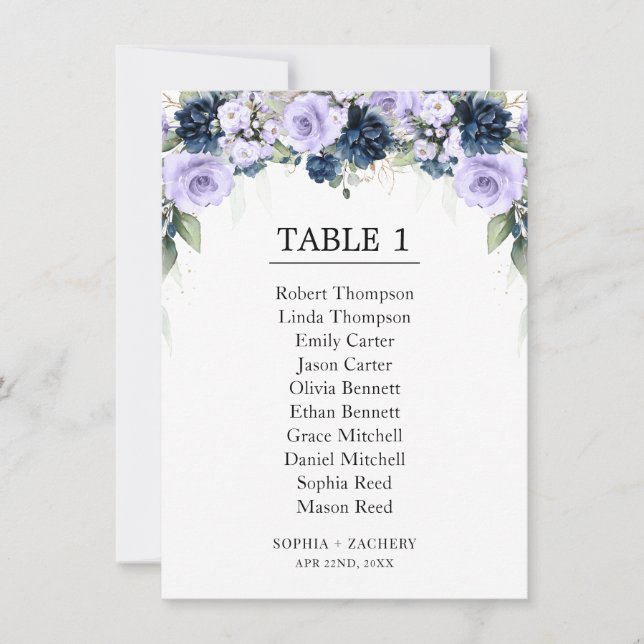 Tableau de placement des invités aux fleurs de lav (Devant)