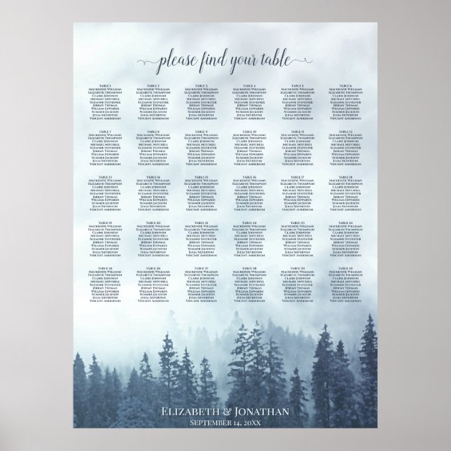 Tableau de placement des invités de mariage à 30 t (Devant)