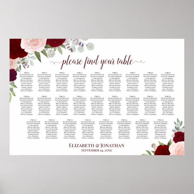 Tableau de placement des invités de mariage avec 2 (Devant)