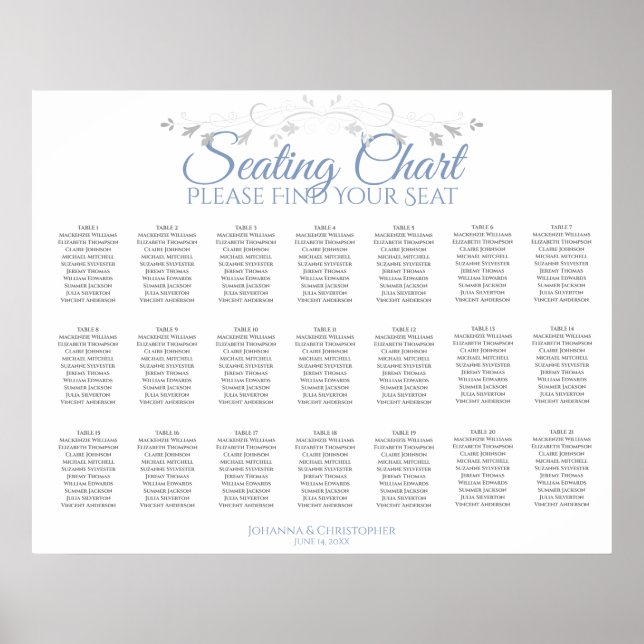 Tableau de placement des invités de mariage Bleu e (Devant)