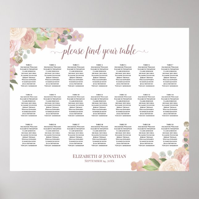 Tableau de placement des invités de mariage floral (Devant)