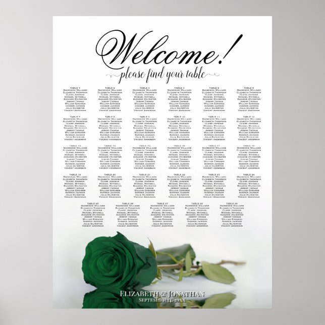 Tableau de placement élégant 29 Emerald Green Rose (Devant)