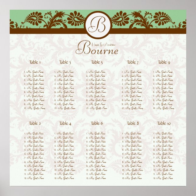 Tableau de placement en Damas vert menthe marron 1 (Devant)