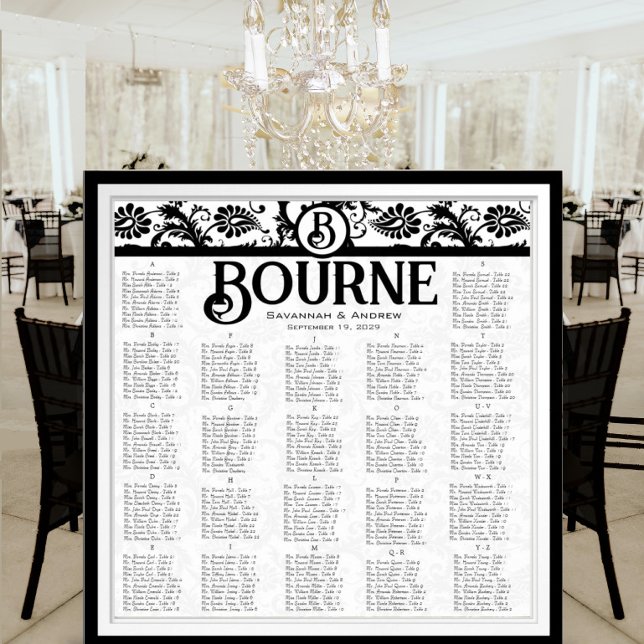 Tableau de placement en réception en Damas noir et (To see frame and mat pricing,  please choose your options.)