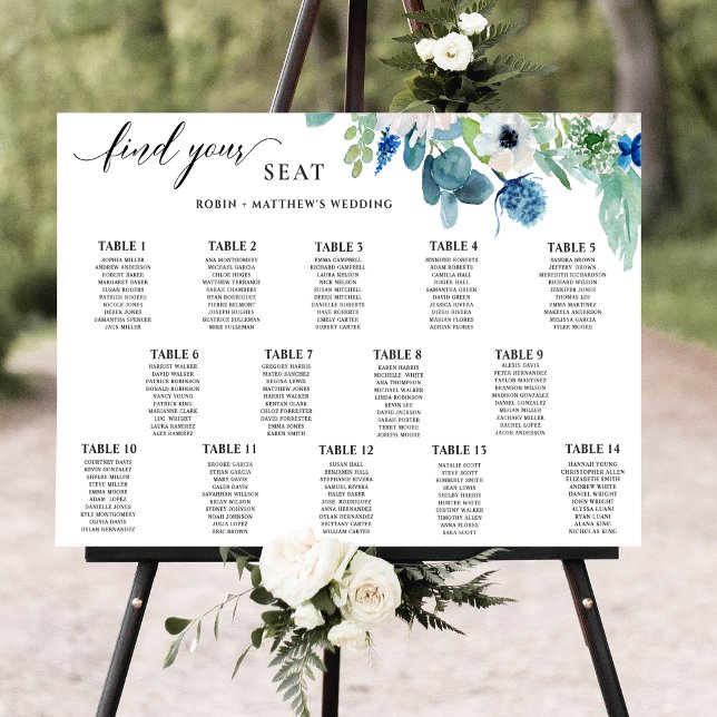 Tableau de placement floral à l'aquarelle bleu bla (Créateur téléchargé)