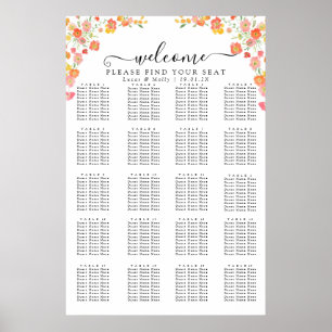 Tableau de placement floral d'été rose et orange