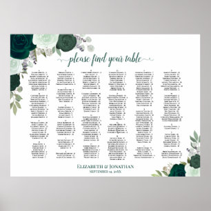 Tableau de placement floral vert émeraude alphabét