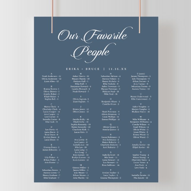 Tableau de placement imprimable bleu marine callig (Créateur téléchargé)