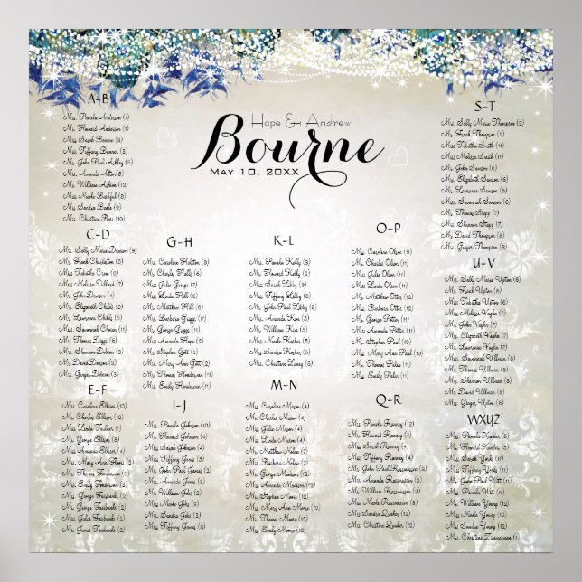 Tableau de placement Rustique Paon Marine Luxe (Devant)