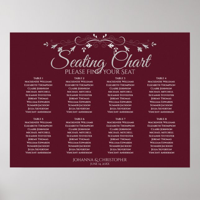 Tableau de placement simple 8 tables pour mariage  (Devant)