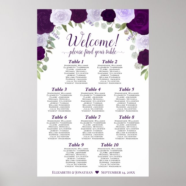 Tableau de placement vertical de 10 tables avec de (Devant)