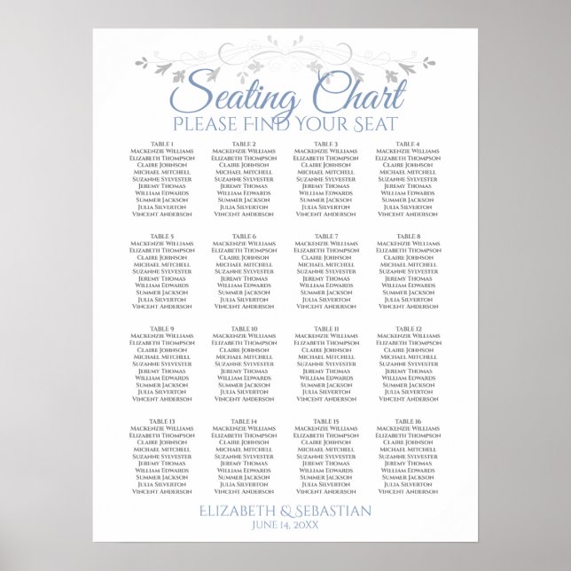 Tableau de plan de table de mariage Blue & Gray 16 (Devant)