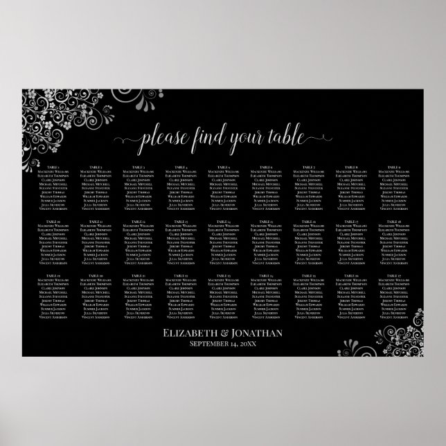 Tableau de plan de table de mariage élégant argent (Devant)