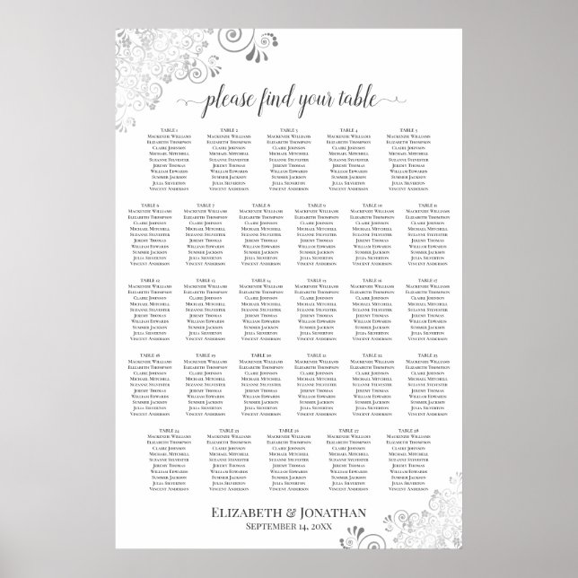 Tableau de plan de table de mariage élégant argent (Devant)
