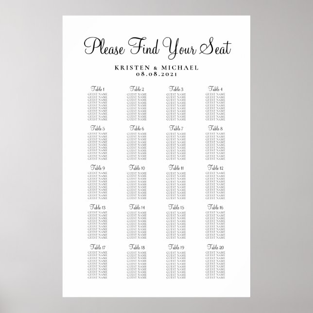 Tableau de plan de table de mariage grand format 2 (Devant)