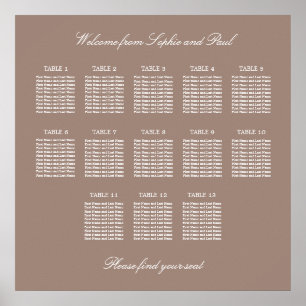 Tableau de plan de table de mariage Taupe 13 Poste