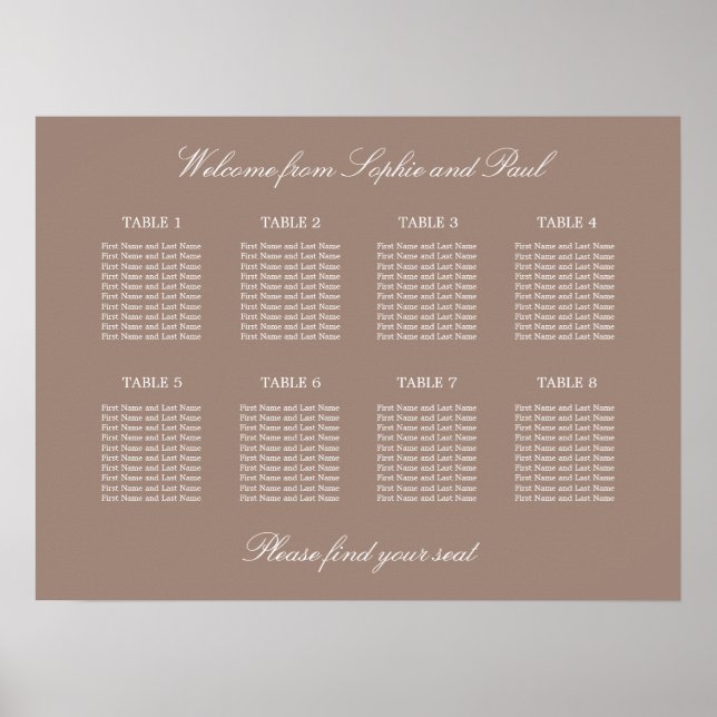 Tableau de Planification de Mariage Poster Taupe 8 (Devant)