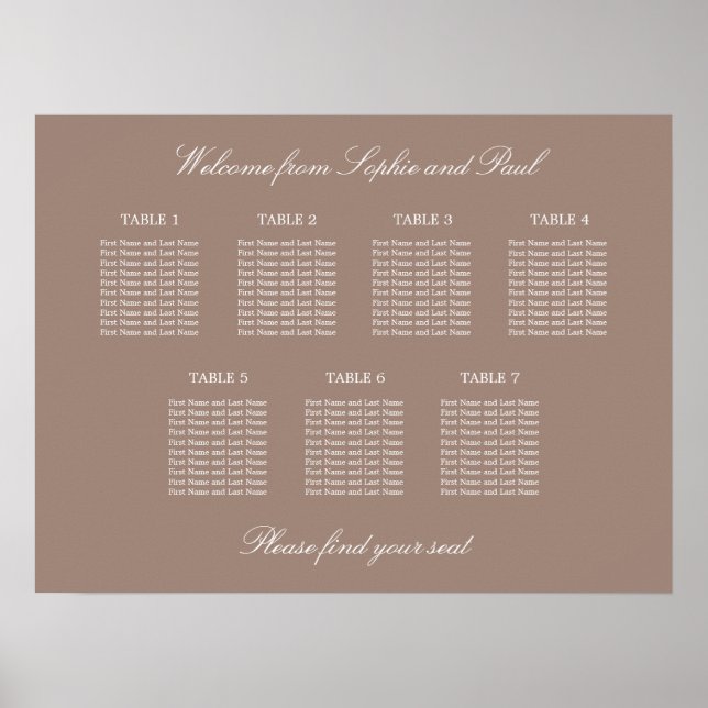 Tableau de Planification de Siège de Mariage Poste (Devant)