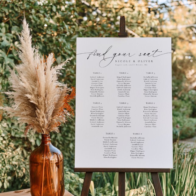 Tableau de Séance Moderne 8 Tables Bienvenue (Modern Script 8 Tables Welcome Seating Chart, Wedding Sign)