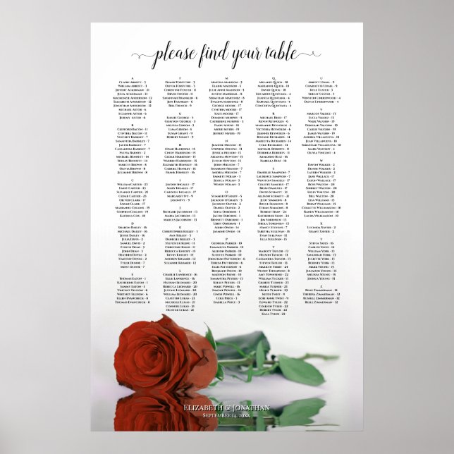 Tableau de siège alphabétique Chic Rose orange rou (Devant)