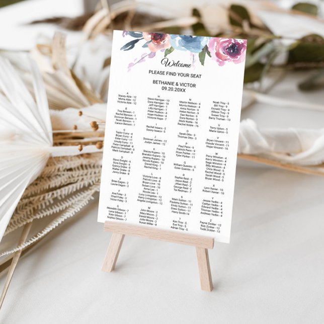 Tableau de siège alphabétique floral du printemps  (Créateur téléchargé)