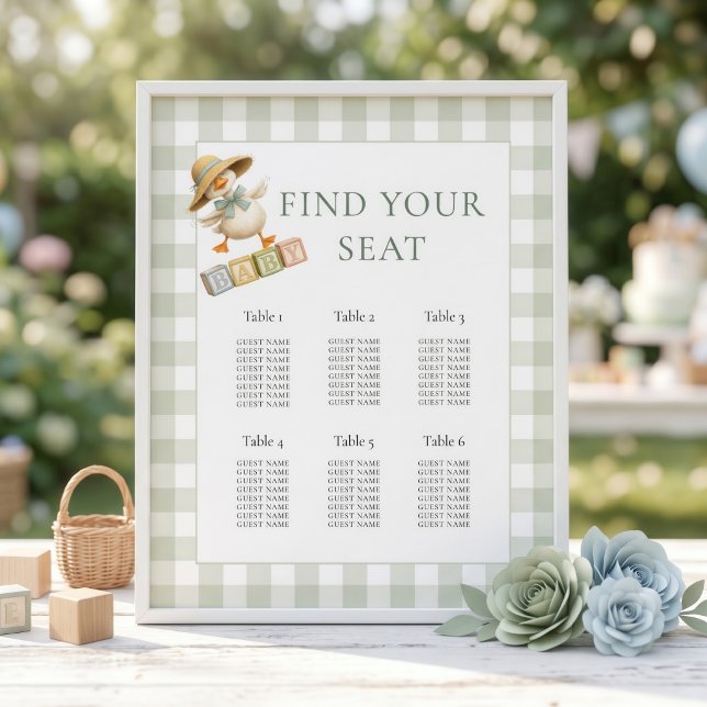 Tableau de Siège Baby Shower Gingham Sage Oie (Créateur téléchargé)