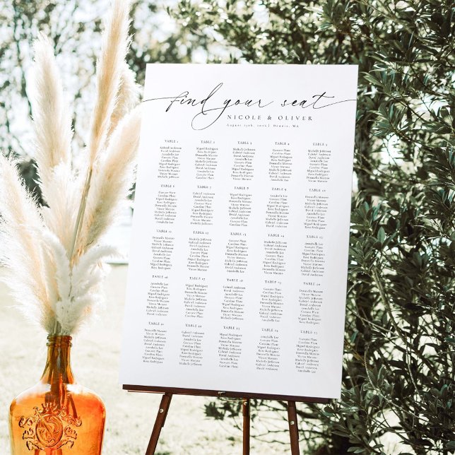 Tableau de Siège de Bienvenue Moderne pour 25 Tabl (Anouk Collection Whimsical Script Find Your Seat Seating Chart)