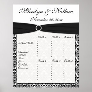 Tableau de siège de la réception en damas noir et