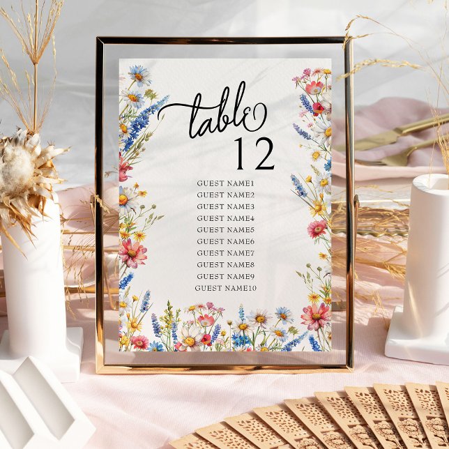Tableau de Siège de Mariage Fleur de Champ de Camp (Table number with guest seating list from Country Wildflower Wedding Collection by Darling & May)