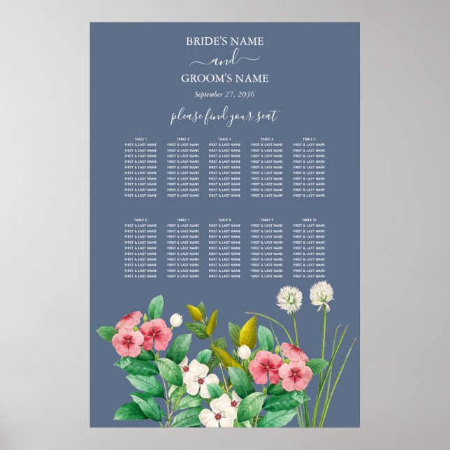 Tableau de siège du Mariage fleur sauvage Periwink (Devant)