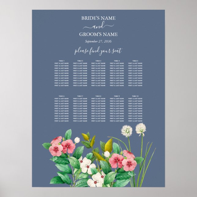 Tableau de siège du Mariage fleur sauvage Periwink (Devant)
