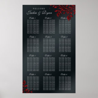 Tableau de siège mariage Argent Rouge Feuilles Éti