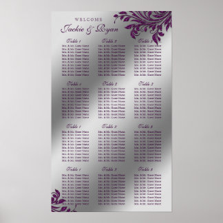 Tableau de siège mariage Argent violet Feuilles Ét