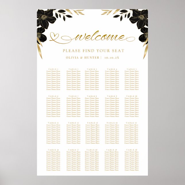 Tableau de siège Mariage blanc et or simple et élé (Devant)